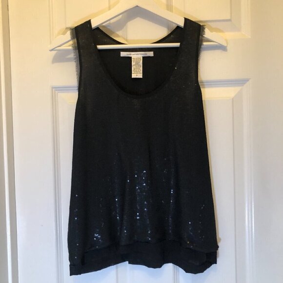 Diane Von Furstenberg DVF Sorcha Black Sparky Sequin Silk Tank Top Size P - Picture 2 of 7